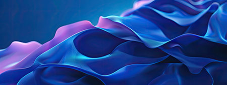 An intricate closeup of swirling blue and purple petals against a backdrop of electric blue liquid, creating a visually striking plantinspired gesture in shades of violet and magentaの写真素材