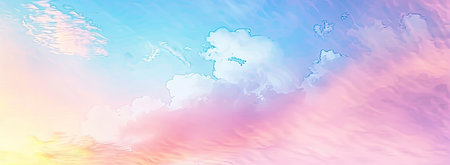 The painting showcases a sunset sky filled with colorful cloudsの素材