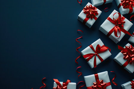Red and white gifts on a blue backdrop, reminiscent of an urban designの素材