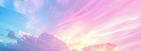 The painting showcases a sunset sky filled with colorful cloudsの素材