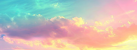 The painting showcases a sunset sky filled with colorful cloudsの素材