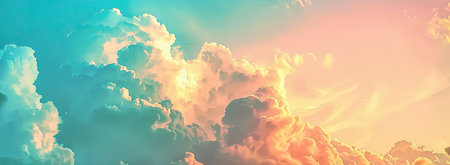 The painting showcases a sunset sky filled with colorful cloudsの素材