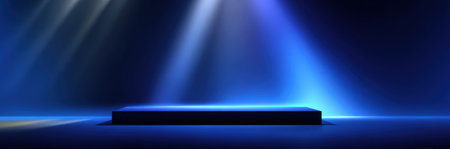 Stage platform is highlighted by colorful lighting, creating a captivating ambiance for performances, emphasizing artistic expression and creativity in a modern settingの素材