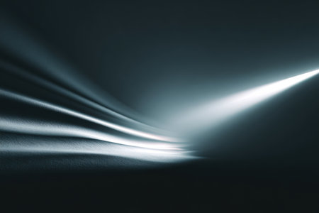 Dynamic abstract light waves create smooth gradients and textures, illuminating a dark background, enhancing depth and movement in a visually captivating sceneの素材