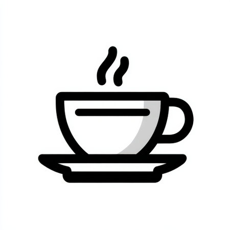 Simple illustration of a steaming cup of coffee on a saucer, evoking feelings of warmth and comfort, ideal for beverage-themed projects and cozy settingsの素材