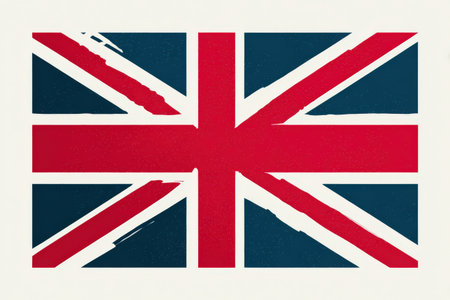 Vintage illustration of the Union Jack flag, featuring distressed textures and vibrant colors, symbolizing British culture and national identity in a unique artistic styleの素材