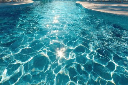 Clear pool water sparkles under sunlight, showcasing beautiful reflections and inviting a serene atmosphere for relaxation and leisure in an outdoor environmentの素材
