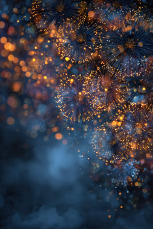 Bright fireworks illuminate the night sky with colorful bursts and sparkling particles, creating a joyful ambiance perfect for celebrations and festive eventsの素材