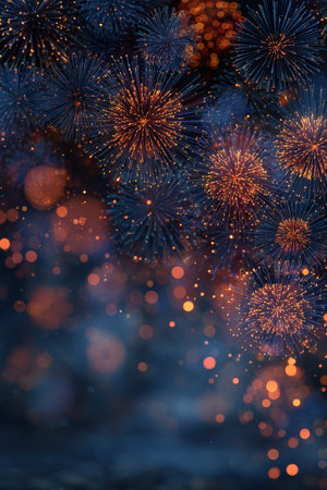 Bright fireworks illuminate the night sky, showcasing a stunning array of colors and bokeh effects, creating a celebratory ambiance for special occasionsの素材