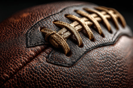 Detailed close-up of a leather football, highlighting its textured surface and stitching, capturing the spirit of sports and the craftsmanship behind athletic gearの素材