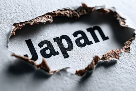 Torn paper reveals the word Japan, with a textured background and rough edges, representing cultural exploration and the beauty of discovery in artの素材