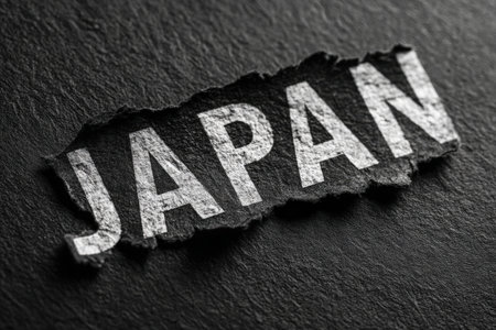 Torn paper showcases the word Japan against a textured black background, highlighting cultural significance and artistic flair in a visually appealing mannerの素材