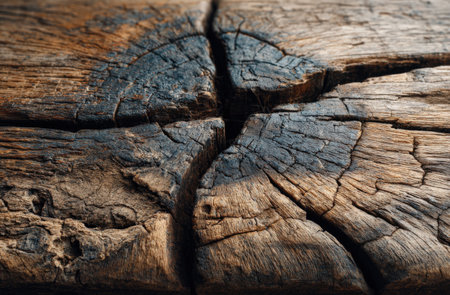 Detailed view of aged wood with prominent cracks and textures, highlighting the beauty of natural wear and rustic appeal, ideal for creative projectsの素材