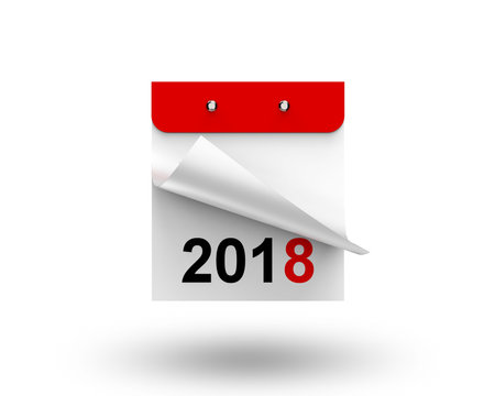 3D illustration, 3D rendering tear-off calendar 2018 year on a white background with a clean sheet...
