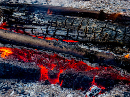 Red Warm Black Coal Background Texture in outdoor. Russia.
