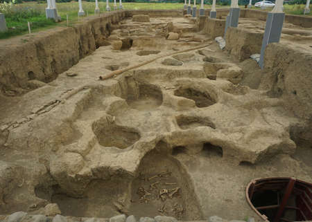 Gabala Archeological Excavations Site with Ancient Irrigation System and Graveのeditorial素材