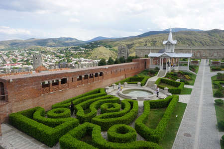 Akhaltsikhe Rabati Castle Fortress Complex Clipped Hedge Maze with Pond and Pavilionのeditorial素材