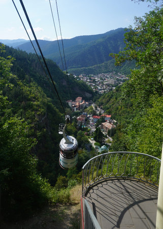 Borjomi Gondola Moves Slowely to its Destination from the Valley to the Mountainのeditorial素材