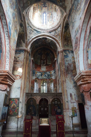 Gelati Monastery Church Iconostasis with Ancient Frescoes of Saints