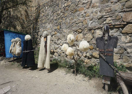 Georgian Traditional Costume with White Papakha Hats and Swordsのeditorial素材