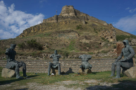 Gori Fortress Four Sitting Knights on Rocks Viewのeditorial素材