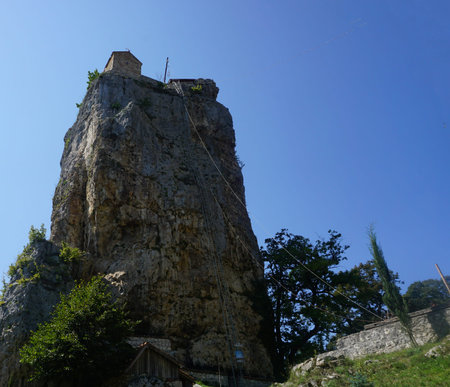 Katskhi Pillar on the Rock Main Common View with Blue Sky in Summerのeditorial素材
