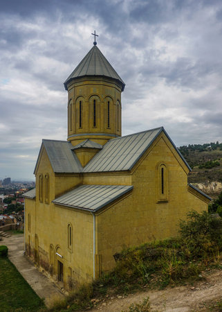Tbilisi Narikala Church Back View with Rainy Clouds