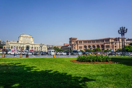 Yerevan Republic Square Scenic View with Park Grass in Summer