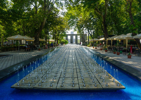 Yerevan Shahumyan Park Fountain Centered Image with Tree Surrounding