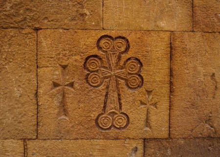Noravank Monastery Three Crosses Carved on the Church Facadeの写真素材