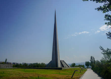 Yerevan Tsitsernakaberd Armenian Genocide Memorial Complex Pillar at Noon Timeのeditorial素材