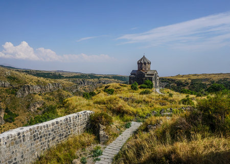 Mount Aragats Vahramashen Church in Summer with Blue Sky