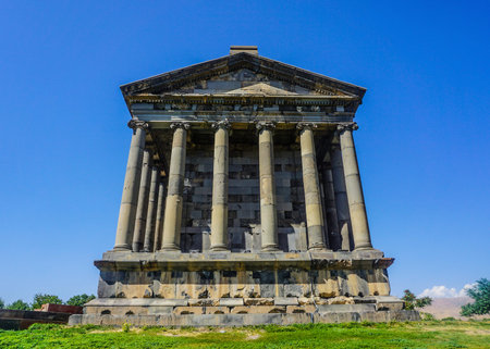 Garni Temple Columns Back View in Summer with Blue Sky and Nobodyの写真素材