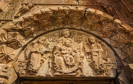 Noravank Monastery Lord Jesus Christ with Holy Mother of God Carvingsのeditorial素材