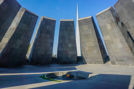 Yerevan Tsitsernakaberd Armenian Genocide Memorial Complex Fire Burning at Noon Time