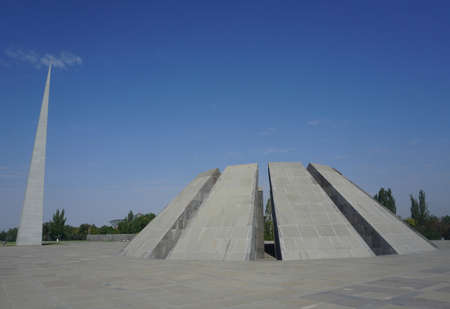 Yerevan Tsitsernakaberd Armenian Genocide Memorial Complex Scenery with Blue Skyのeditorial素材