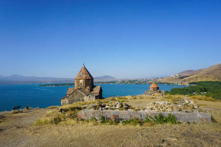 Lake Sevan Sevanavank Monastery Churches with Picturesque Landscape Viewの写真素材