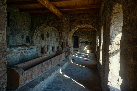 Nekresi Monastery Grapes Processing Room with Sunlight and Artefactsの写真素材