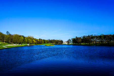 Mir Castle Complex Dark Blue Picturesque Breathtaking Lakeのeditorial素材