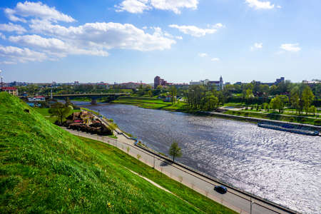 Grodno Neman River Bridge View with Cityscape and Blue Sky Backgroundの写真素材