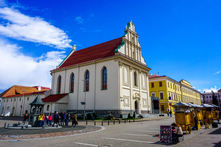 Minsk Roman Catholic Basilian Monastery Picturesque View with Blue Sky Background
