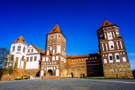 Mir Castle Complex Frontal Main Common Entrance View with Blue Sky Background
