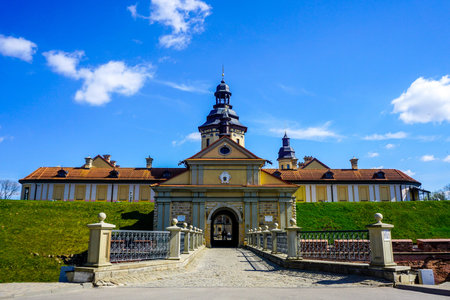 Nesvizh Castle Picturesque Frontal View with Blue Sky Background