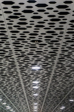 Airport Interior Ceiling Design Grey Colored Hexagram Shapes with Lights
