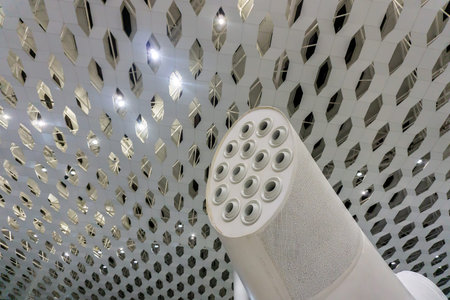 Airport Ventilation System at Passenger Hall with Hexagram Shapes Ceiling Design Background