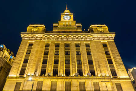 Shanghai The Bund Promenade Commercial Buildings at Nightのeditorial素材