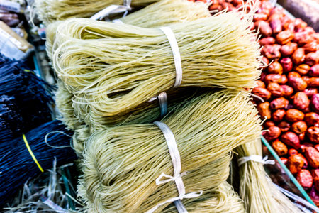 Focused Appealing Chinese Dry Glass Noodles Heap Amount