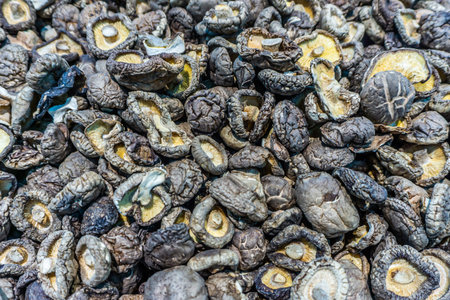 Focused Dried Chinese Shiitake Mushrooms Heap Amount