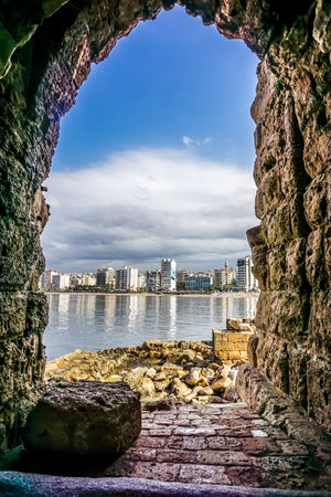 Sidon Crusaders Sea Castle Ruins with Picturesque City View