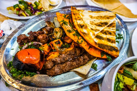 Lebanese Grilled Chicken Lamb Beef Covered with Breadの写真素材